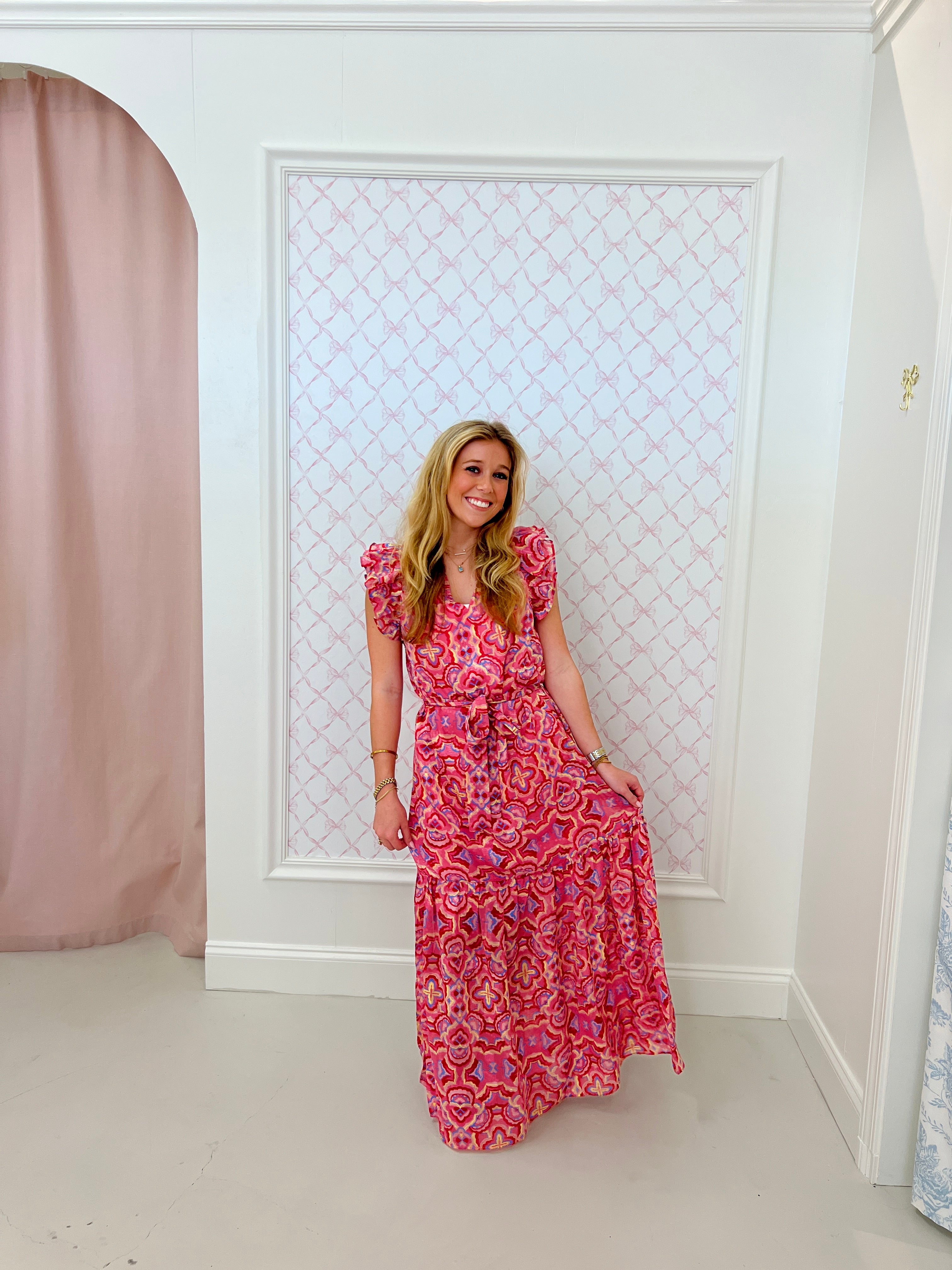 magenta dress Button Front Tiered Short Sleeve Maxi THIS DRESS MAY TAKE AN ADDITIONAL 2 Formal Long Dress A1293 by