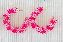 Load image into Gallery viewer, Pink Flower Hoop Earrings
