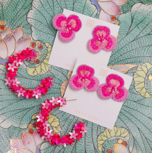 Load image into Gallery viewer, Pink Flower Hoop Earrings
