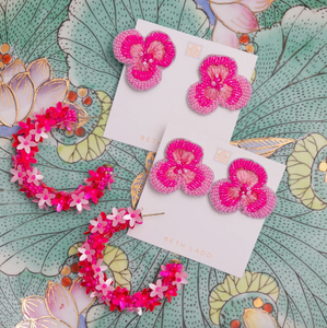 Pink Flower Hoop Earrings